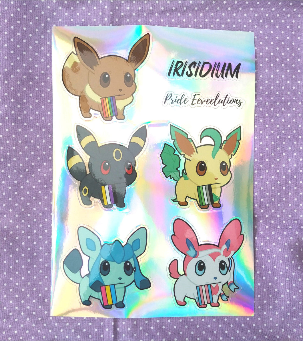 Pride Eeveelutions Holographic A5 Sticker Sheets | LGBTQ+ Queer Pokémon Inspired Chibi Stickers