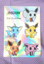 Load image into Gallery viewer, Pride Eeveelutions Holographic A5 Sticker Sheets | LGBTQ+ Queer Pokémon Inspired Chibi Stickers
