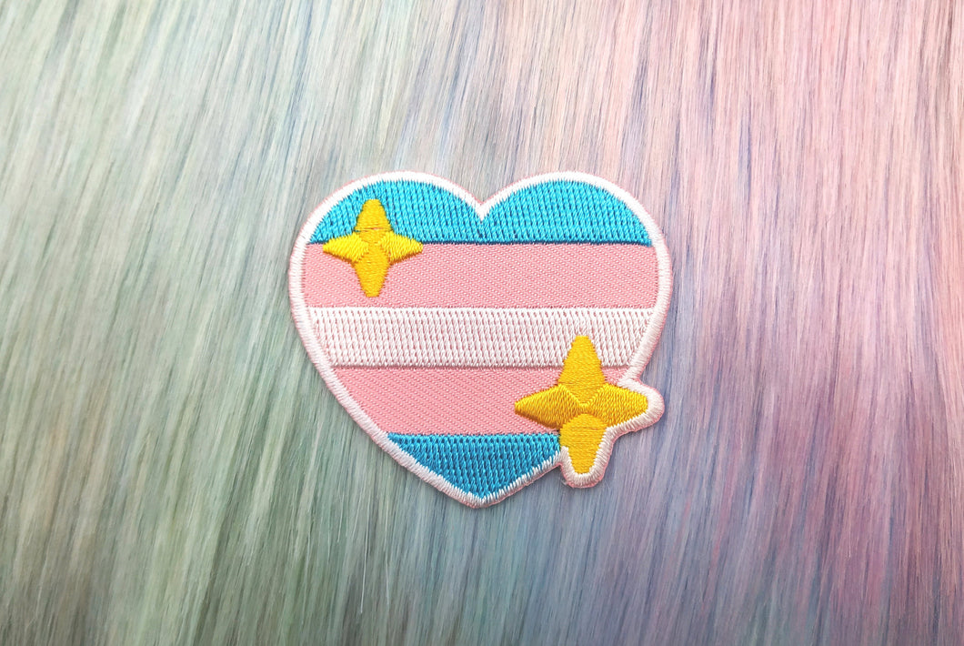 Transgender Pride Heart Emoji Iron-On Embroidered Patch